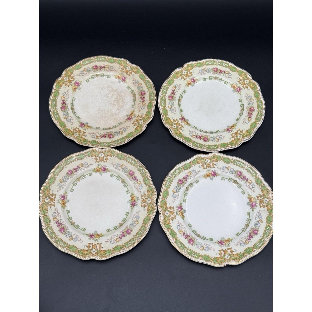 Old Staffordshire Johnson Brothers England Gold Rimmed Ningpo 4 Salad Plates 7"